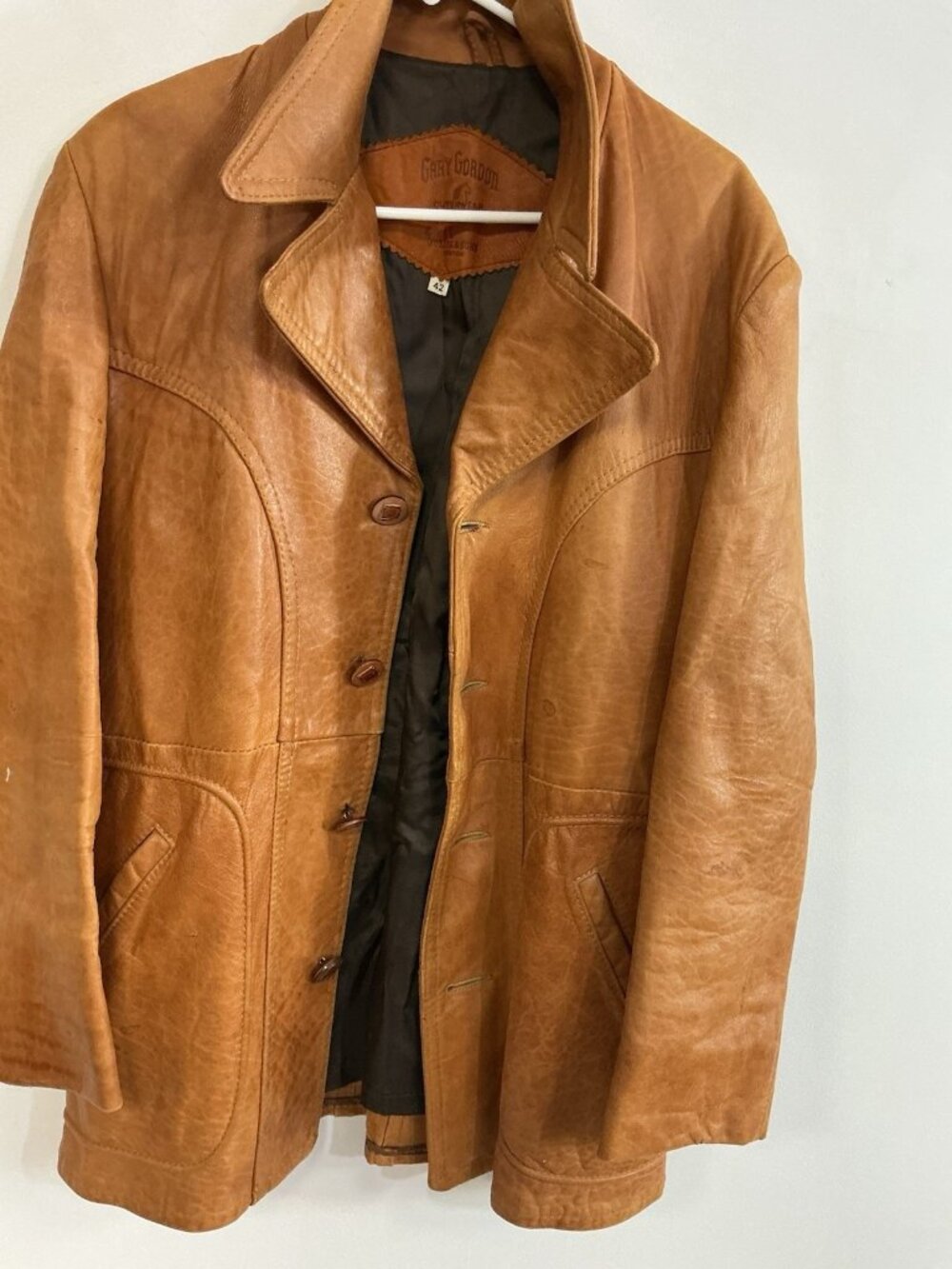 Vintage Gary Gordon 70’s  Leather Coat Western Hippie Jacket Mens 42 - Picture 2 of 7